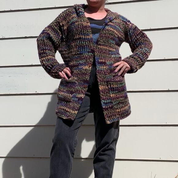 Vintage Sweaters - Vintage handmade oversize knit cardigan sweater cozy